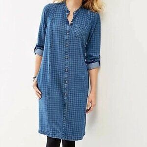 J. Jill Denim Chambray Checkered Shift Shirt Dress Size Medium